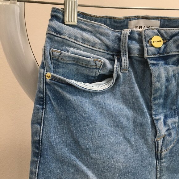 FRAME Le One Skinny Caspio Fray Edge Hem Organic Cotton Blend Slim Fit Jeans - Picture 6 of 10